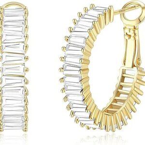 Stunning Cubic Zirconia Hoop Earrings 14K Gold Lightweight Hypoallergenic